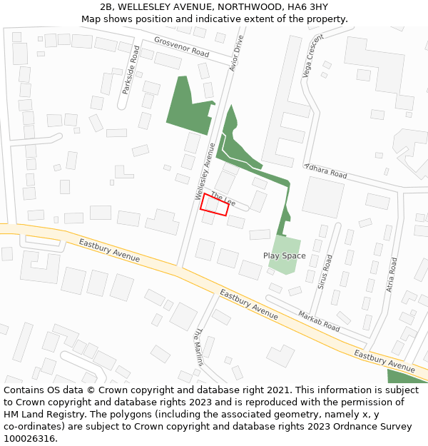 2B, WELLESLEY AVENUE, NORTHWOOD, HA6 3HY: Location map and indicative extent of plot