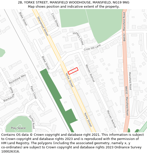 2B, YORKE STREET, MANSFIELD WOODHOUSE, MANSFIELD, NG19 9NG: Location map and indicative extent of plot