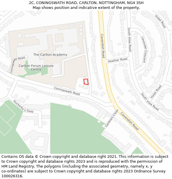 2C, CONINGSWATH ROAD, CARLTON, NOTTINGHAM, NG4 3SH: Location map and indicative extent of plot
