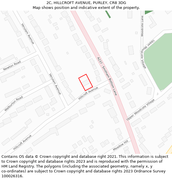 2C, HILLCROFT AVENUE, PURLEY, CR8 3DG: Location map and indicative extent of plot