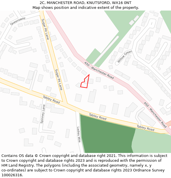 2C, MANCHESTER ROAD, KNUTSFORD, WA16 0NT: Location map and indicative extent of plot