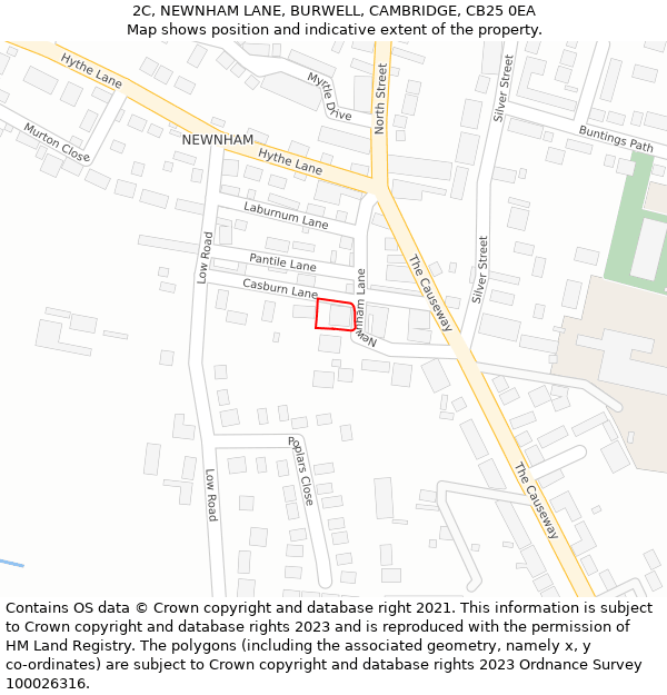 2C, NEWNHAM LANE, BURWELL, CAMBRIDGE, CB25 0EA: Location map and indicative extent of plot