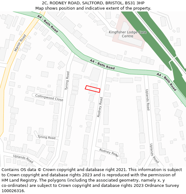 2C, RODNEY ROAD, SALTFORD, BRISTOL, BS31 3HP: Location map and indicative extent of plot