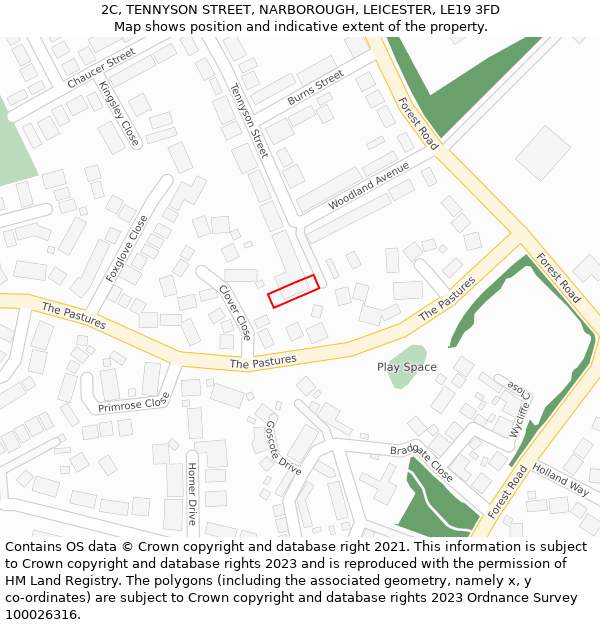 2C, TENNYSON STREET, NARBOROUGH, LEICESTER, LE19 3FD: Location map and indicative extent of plot