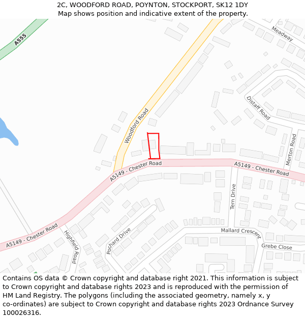 2C, WOODFORD ROAD, POYNTON, STOCKPORT, SK12 1DY: Location map and indicative extent of plot