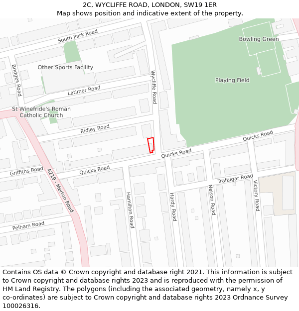 2C, WYCLIFFE ROAD, LONDON, SW19 1ER: Location map and indicative extent of plot