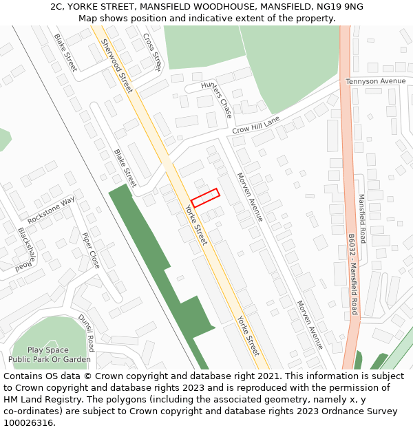 2C, YORKE STREET, MANSFIELD WOODHOUSE, MANSFIELD, NG19 9NG: Location map and indicative extent of plot