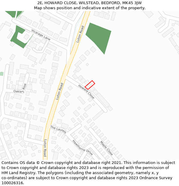 2E, HOWARD CLOSE, WILSTEAD, BEDFORD, MK45 3JW: Location map and indicative extent of plot