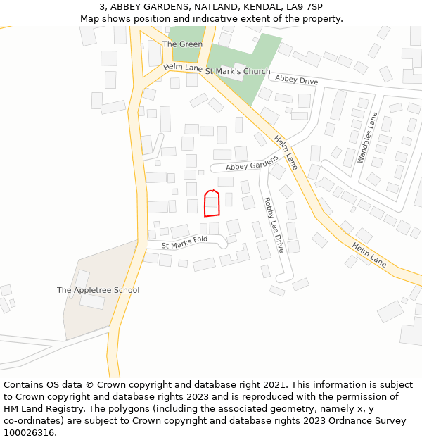 3, ABBEY GARDENS, NATLAND, KENDAL, LA9 7SP: Location map and indicative extent of plot