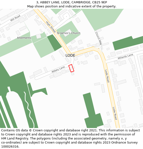 3, ABBEY LANE, LODE, CAMBRIDGE, CB25 9EP: Location map and indicative extent of plot