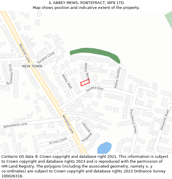 3, ABBEY MEWS, PONTEFRACT, WF8 1TD: Location map and indicative extent of plot