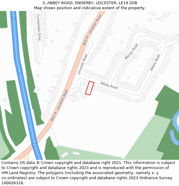 3, ABBEY ROAD, ENDERBY, LEICESTER, LE19 2DB: Location map and indicative extent of plot