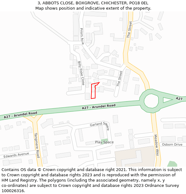 3, ABBOTS CLOSE, BOXGROVE, CHICHESTER, PO18 0EL: Location map and indicative extent of plot