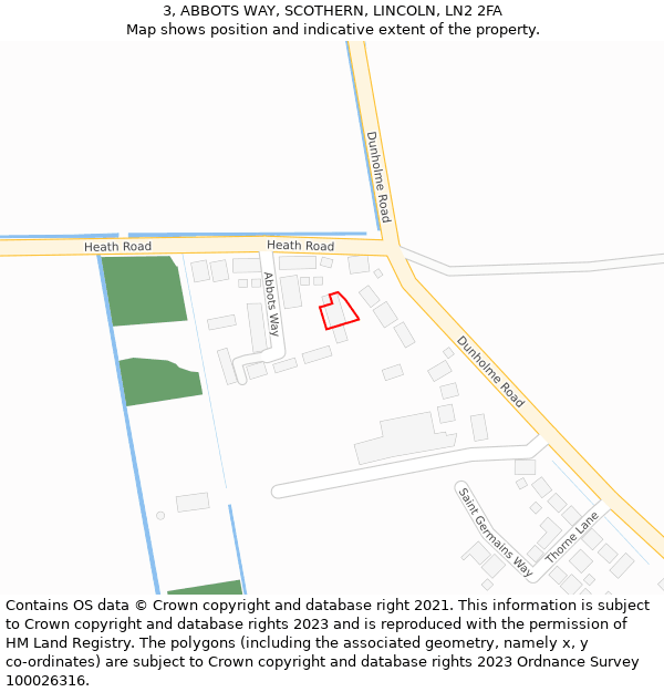 3, ABBOTS WAY, SCOTHERN, LINCOLN, LN2 2FA: Location map and indicative extent of plot