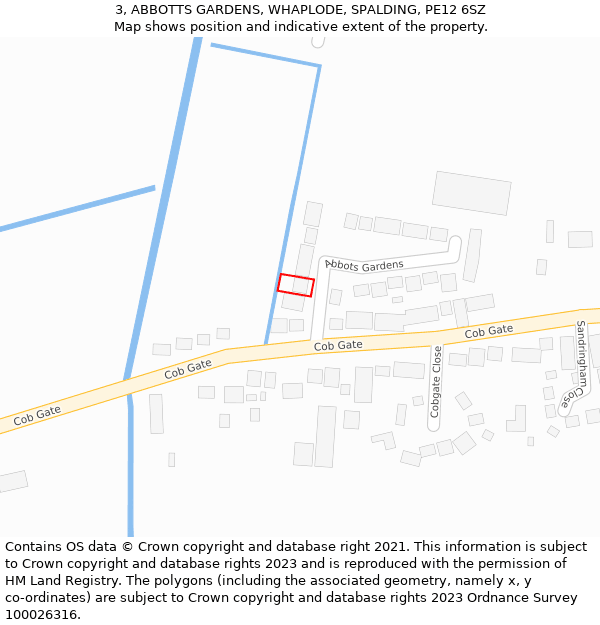 3, ABBOTTS GARDENS, WHAPLODE, SPALDING, PE12 6SZ: Location map and indicative extent of plot