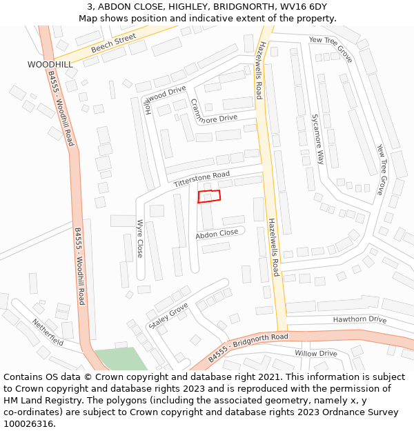 3, ABDON CLOSE, HIGHLEY, BRIDGNORTH, WV16 6DY: Location map and indicative extent of plot