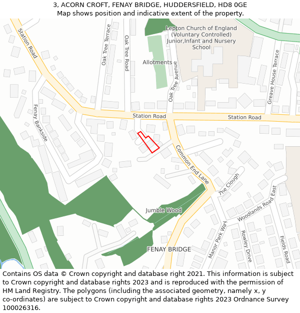 3, ACORN CROFT, FENAY BRIDGE, HUDDERSFIELD, HD8 0GE: Location map and indicative extent of plot