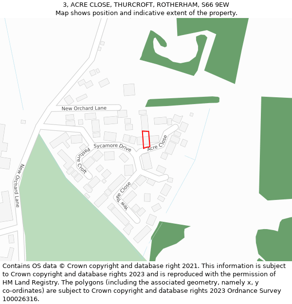 3, ACRE CLOSE, THURCROFT, ROTHERHAM, S66 9EW: Location map and indicative extent of plot