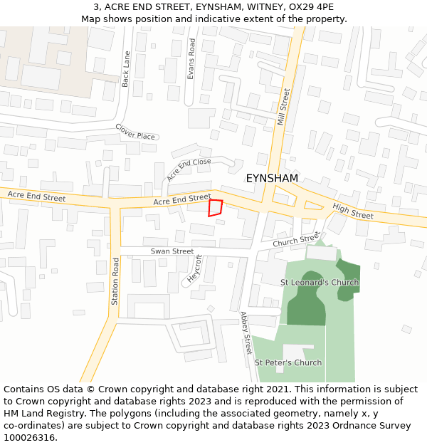 3, ACRE END STREET, EYNSHAM, WITNEY, OX29 4PE: Location map and indicative extent of plot
