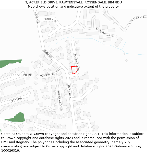 3, ACREFIELD DRIVE, RAWTENSTALL, ROSSENDALE, BB4 8DU: Location map and indicative extent of plot