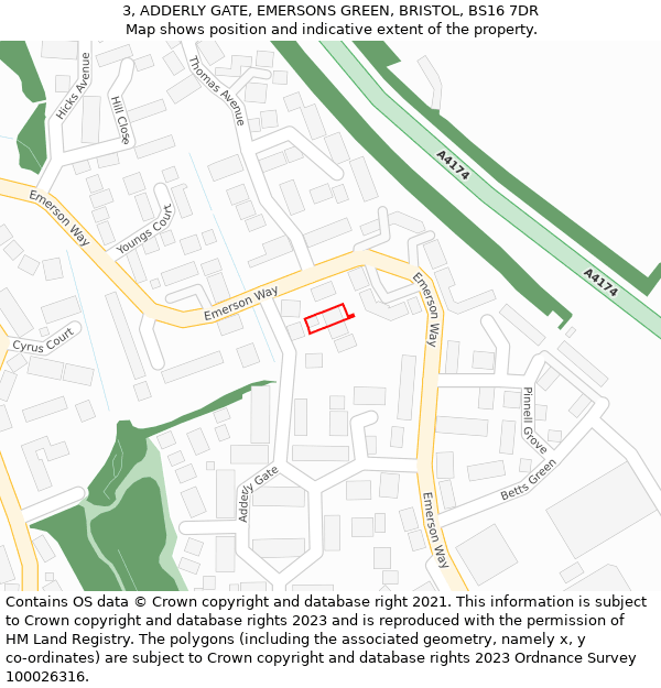 3, ADDERLY GATE, EMERSONS GREEN, BRISTOL, BS16 7DR: Location map and indicative extent of plot