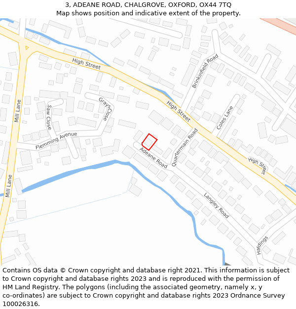 3, ADEANE ROAD, CHALGROVE, OXFORD, OX44 7TQ: Location map and indicative extent of plot