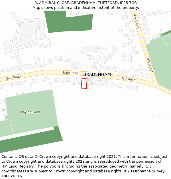 3, ADMIRAL CLOSE, BRADENHAM, THETFORD, IP25 7GB: Location map and indicative extent of plot