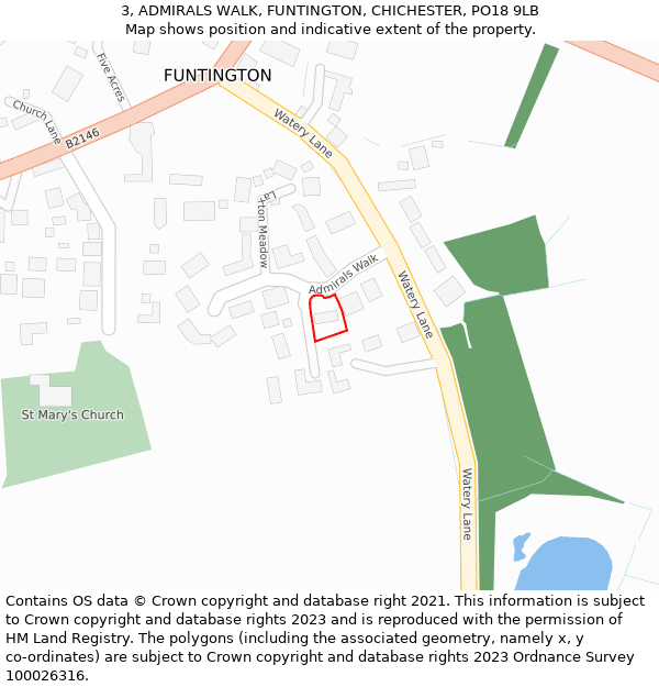 3, ADMIRALS WALK, FUNTINGTON, CHICHESTER, PO18 9LB: Location map and indicative extent of plot