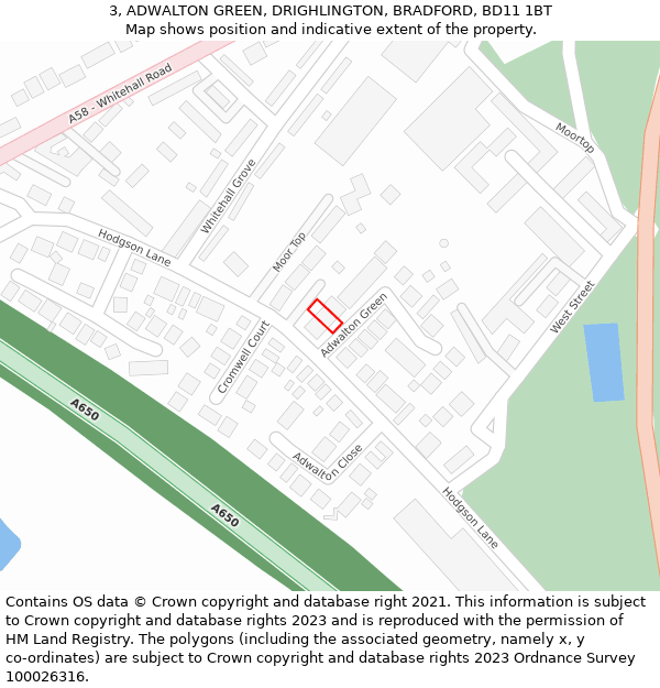 3, ADWALTON GREEN, DRIGHLINGTON, BRADFORD, BD11 1BT: Location map and indicative extent of plot