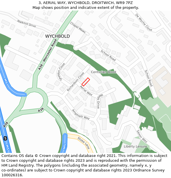 3, AERIAL WAY, WYCHBOLD, DROITWICH, WR9 7PZ: Location map and indicative extent of plot