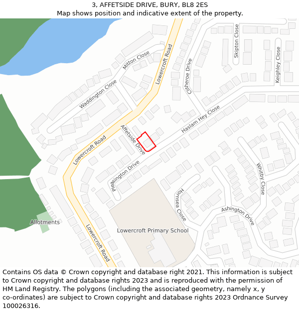 3, AFFETSIDE DRIVE, BURY, BL8 2ES: Location map and indicative extent of plot