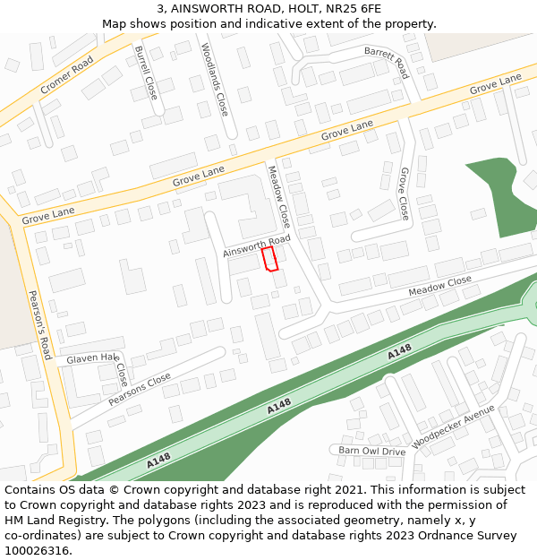 3, AINSWORTH ROAD, HOLT, NR25 6FE: Location map and indicative extent of plot