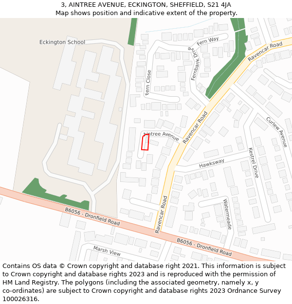 3, AINTREE AVENUE, ECKINGTON, SHEFFIELD, S21 4JA: Location map and indicative extent of plot