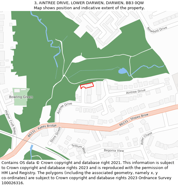 3, AINTREE DRIVE, LOWER DARWEN, DARWEN, BB3 0QW: Location map and indicative extent of plot