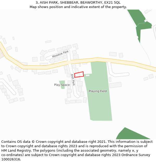 3, AISH PARK, SHEBBEAR, BEAWORTHY, EX21 5QL: Location map and indicative extent of plot