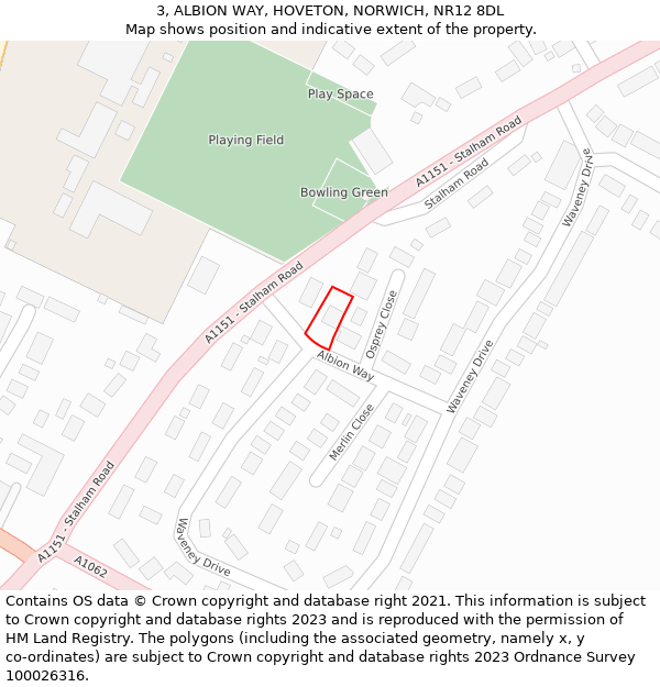 3, ALBION WAY, HOVETON, NORWICH, NR12 8DL: Location map and indicative extent of plot