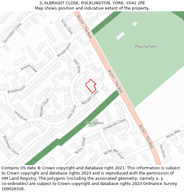 3, ALBRIGHT CLOSE, POCKLINGTON, YORK, YO42 2PE: Location map and indicative extent of plot