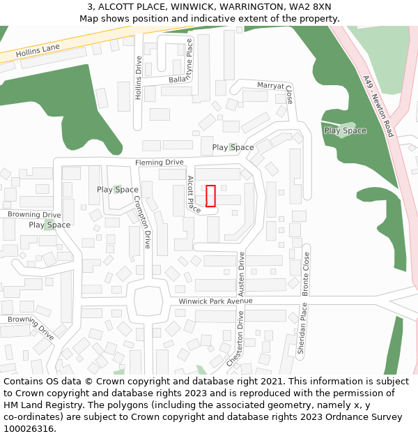 3, ALCOTT PLACE, WINWICK, WARRINGTON, WA2 8XN: Location map and indicative extent of plot