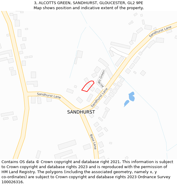 3, ALCOTTS GREEN, SANDHURST, GLOUCESTER, GL2 9PE: Location map and indicative extent of plot