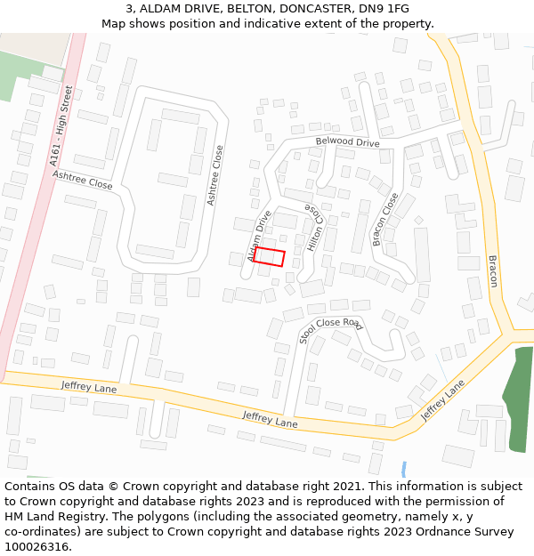 3, ALDAM DRIVE, BELTON, DONCASTER, DN9 1FG: Location map and indicative extent of plot