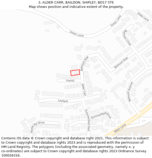 3, ALDER CARR, BAILDON, SHIPLEY, BD17 5TE: Location map and indicative extent of plot