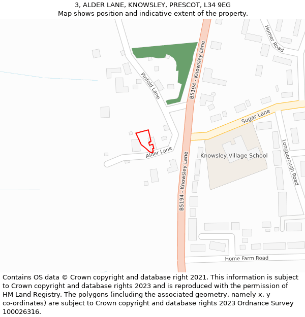 3, ALDER LANE, KNOWSLEY, PRESCOT, L34 9EG: Location map and indicative extent of plot
