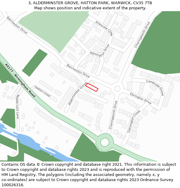 3, ALDERMINSTER GROVE, HATTON PARK, WARWICK, CV35 7TB: Location map and indicative extent of plot