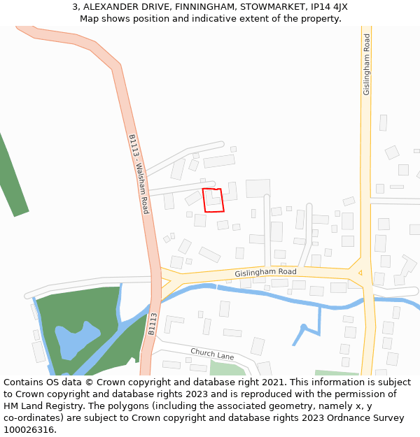 3, ALEXANDER DRIVE, FINNINGHAM, STOWMARKET, IP14 4JX: Location map and indicative extent of plot