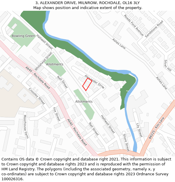 3, ALEXANDER DRIVE, MILNROW, ROCHDALE, OL16 3LY: Location map and indicative extent of plot