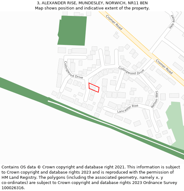 3, ALEXANDER RISE, MUNDESLEY, NORWICH, NR11 8EN: Location map and indicative extent of plot