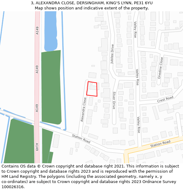 3, ALEXANDRA CLOSE, DERSINGHAM, KING'S LYNN, PE31 6YU: Location map and indicative extent of plot