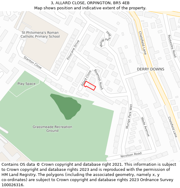 3, ALLARD CLOSE, ORPINGTON, BR5 4EB: Location map and indicative extent of plot