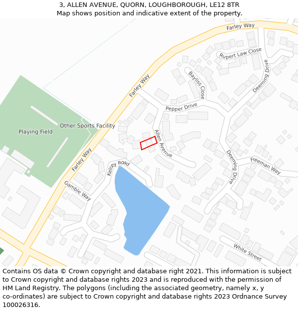 3, ALLEN AVENUE, QUORN, LOUGHBOROUGH, LE12 8TR: Location map and indicative extent of plot