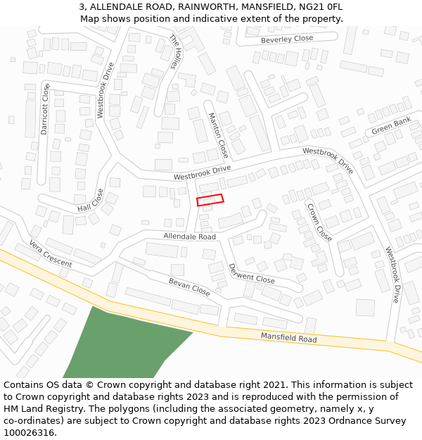 3, ALLENDALE ROAD, RAINWORTH, MANSFIELD, NG21 0FL: Location map and indicative extent of plot